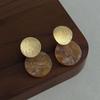 Brushed gold sheet splicing, smudged acetic acid disc stud earrings, light luxury commuter earrings, simple atmosphere, high-end wear accessories