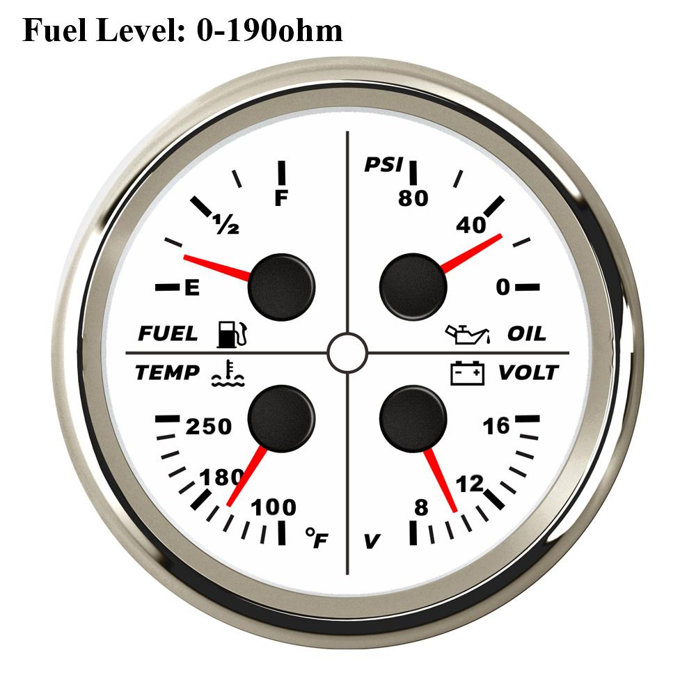 ELING 85mm 4 in 1 Multifunction Meter Oil Pressure 5Bar 10Bar 80PSI Water Temperature Oil Level 8-16V Voltmeter for Cars Ships