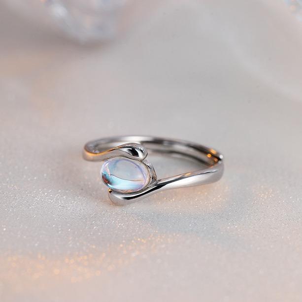 Elliptical Moonstone Ring Light Luxury Adjustable Pinky Ring for Women Minimalist