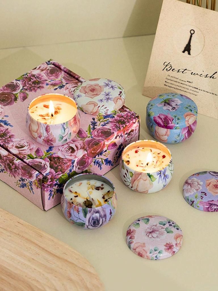 4 Cans/set of Hot Melt Wax Aromatherapy Set, Homemade Soy Candle Cups, Flower Candles for Weddings and Holiday Decorations