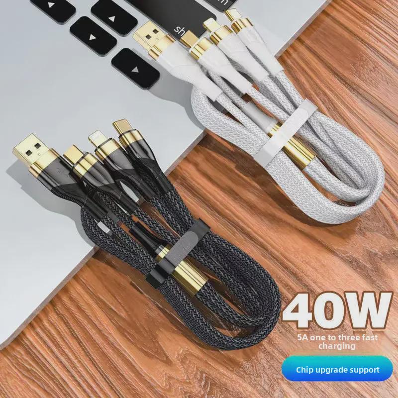 2m Gold-Plated 3-in-1 Fast Charging Cable for Apple, Android, and Type-C Devices