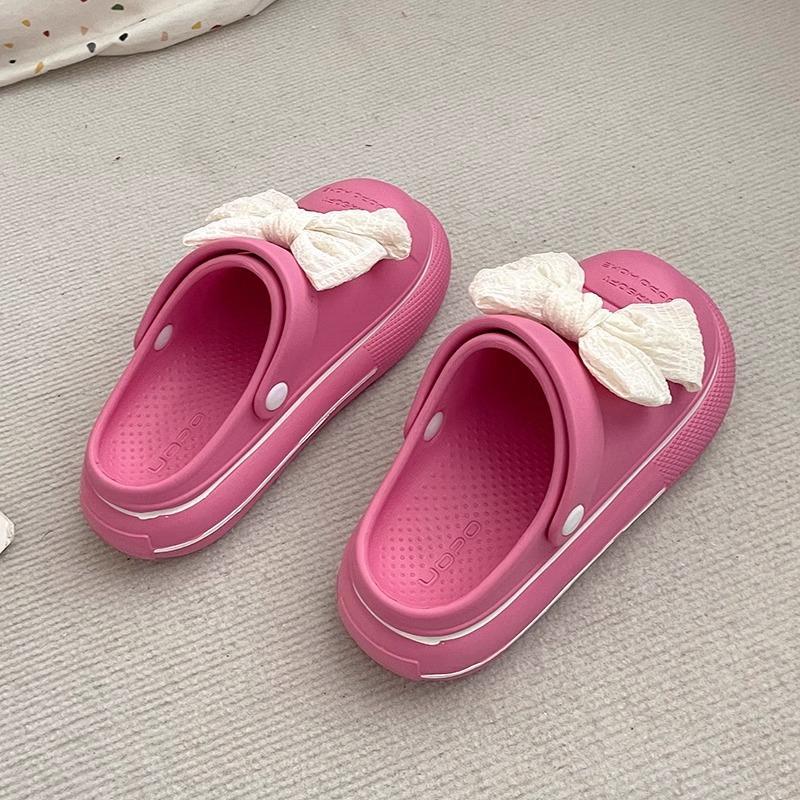 

Popular cute sweet fairy wind bow muffin bottom girl 2025 summer wear non-slip bag head cool slippers tide 39-40