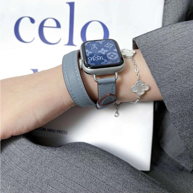 For Apple Watch Band 40 41mm Double Tour Leather Strap 45/46 42 44mm Series10 9 8 7 6 Se 5 4 3 2 for Iwatch6 38mm Fashion Correa