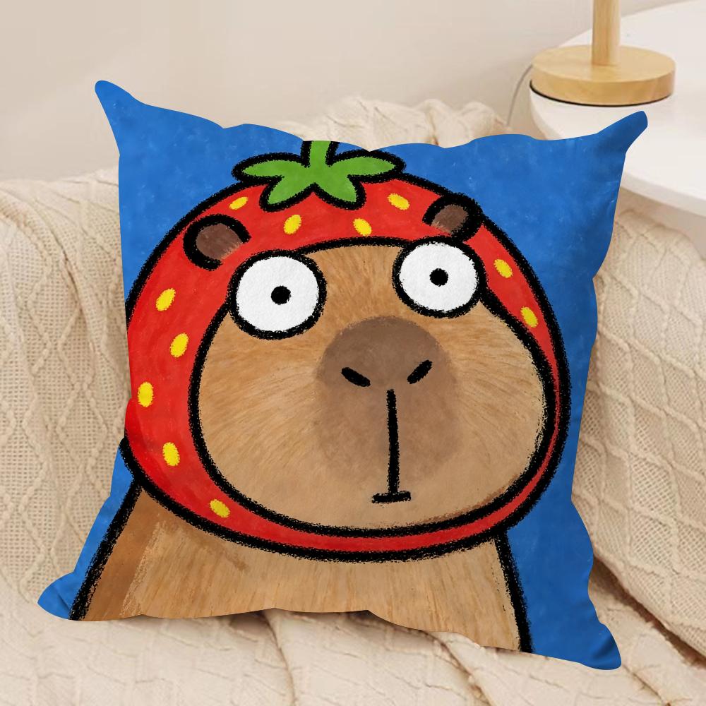 Cute Kapibala Cushion Cover Soft Plush Fabric DoubleSided Printed Cushion Covers for All Seasons Modern HomeDecor Gift
