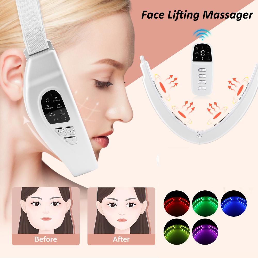 EMS Mikroströms Ansiktslyftande Maskin Vibration Uppvärmd Puls V-linje Ansiktsbantningsmassager Kontroll Hudföryngringsenhet