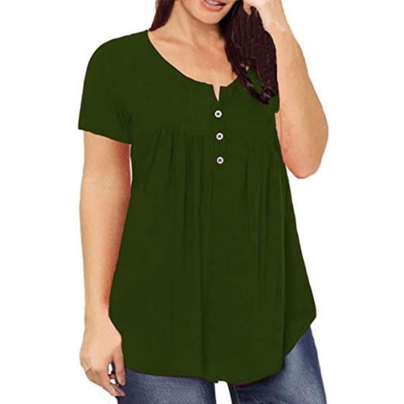 YYFS Damenmode, lässig, Sommer, Frühling, einfarbig, bedruckt, kurzärmelig, V-Ausschnitt, Blusen und Hemden