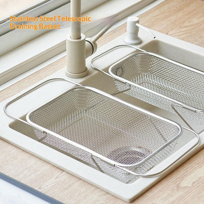 Adjustable Arm Stainless Steel Sink Drain Basket Expandable Rust Proof Mesh for Home Kitchen Vegetable Washing Food Drying