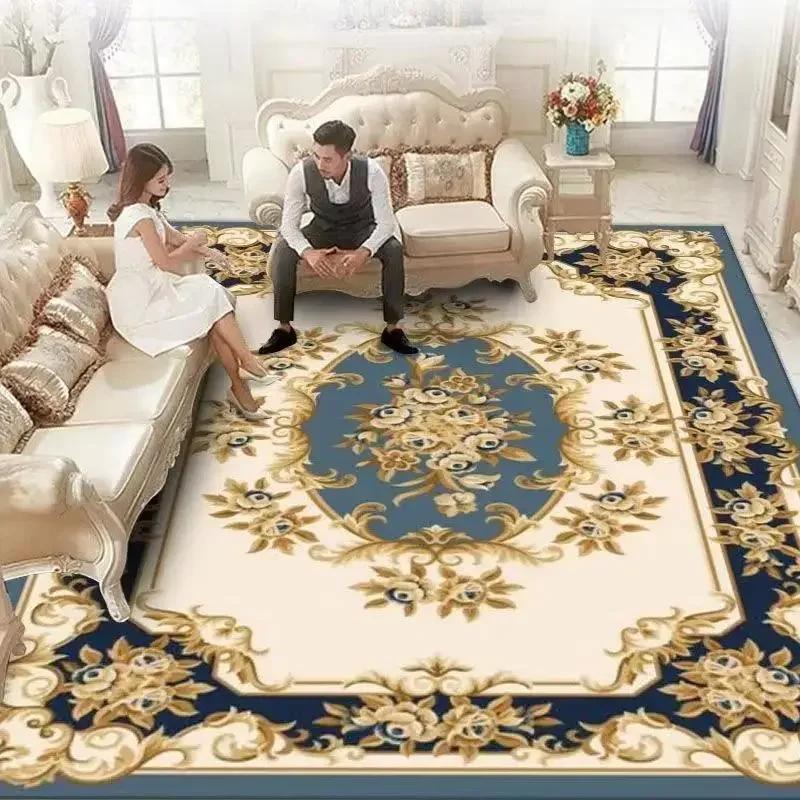 European Style Home Decoration Rugs Living Room Retro Flower Carpet Hall Sofa Large Area Rug Non-slip Room Doorway Soft Foot Mat