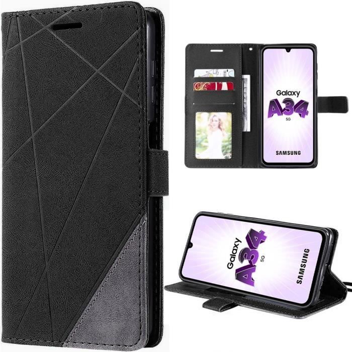 Coque pour Samsung Galaxy A34 5G Protection Anti-Rayures Cuir PU Noir