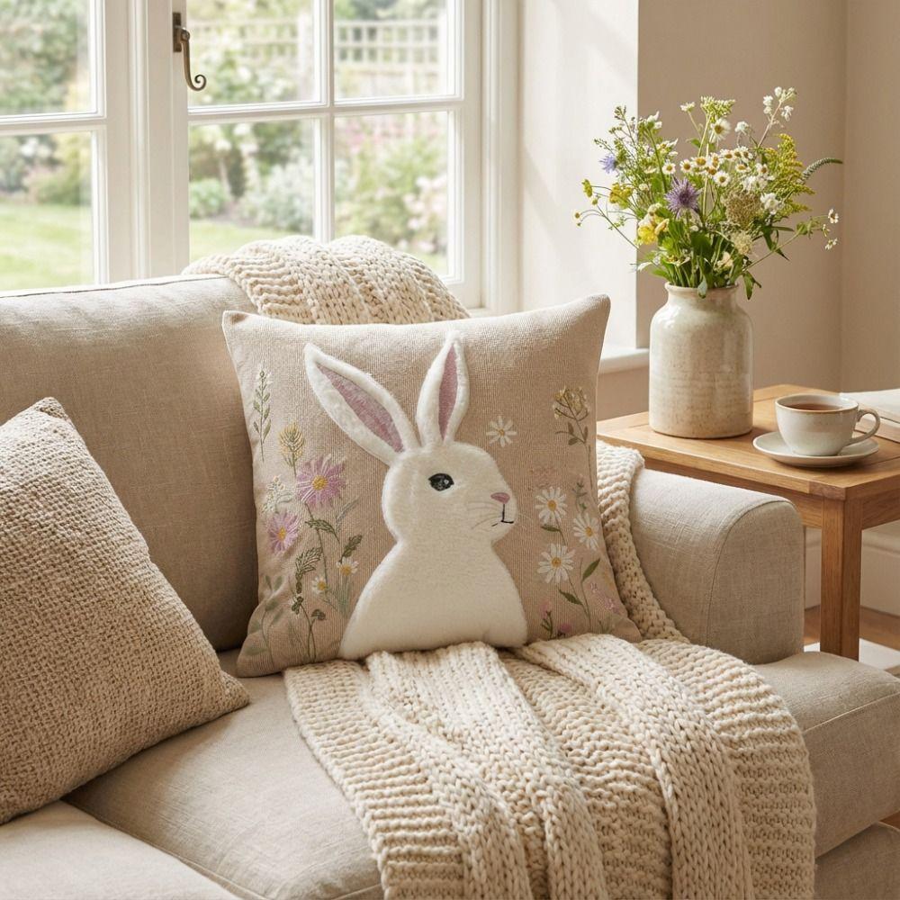 New 45×45cm Easter Bunny Pillow Cover Forest Style Removable Pillowcase Soft 3D Embroidery Sofa Cushion Case Home Decoration