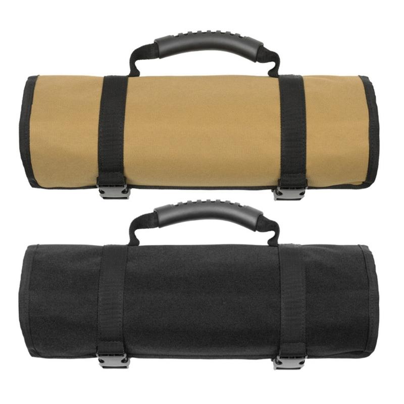 Portable Tool Holder Bag with Multiple Pockets Roll Up Tool Pouch for Neat Arrangement of Small Parts and Essential Tool marrone