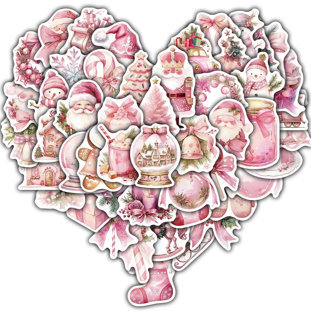 50/100PCS Pink Christmas Sticker Claus Stickers DIY Laptop Phone Harajuku Paintings Personalized Skateboard Festival Decals