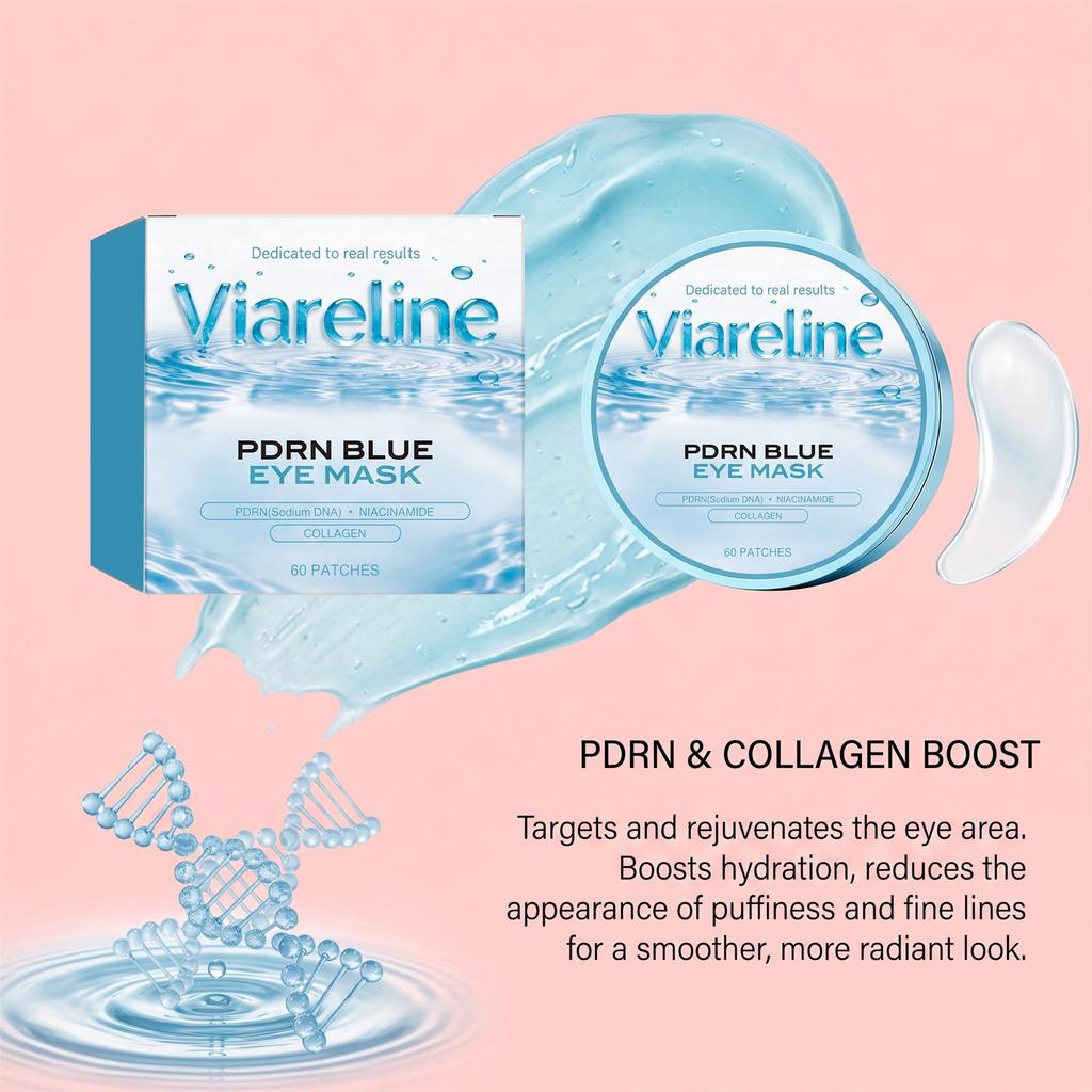 VIARELINE Blue Eye Mask Patches, Hyaluronic Acid Eye Treatment for Wrinkles, Fine Lines