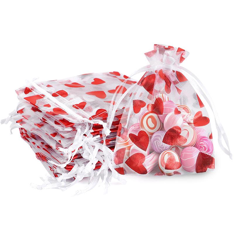 50 Stück Rote Liebesherz Organzabeutel Hochzeit Valentinstag Geschenk Süßigkeiten Kordelzugbeutel Schmuck-Ausstellungstaschen Geburtstagsparty Dekoration