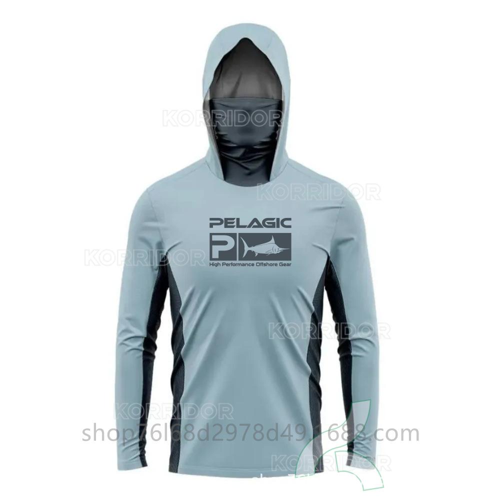 Pelagic Long Sleeve Fishing Suit Ice Silk Face Towel Hoodie Quick Drying Breathable Sunscreen Thin T-Shirt UPF50 +