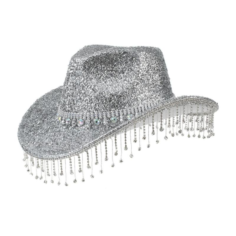 Heavy Diamond Cowboy Hats Tassels Crystal Hat for Disco House Cocktails Parties Vacation Sparkly Tassels for Comedian