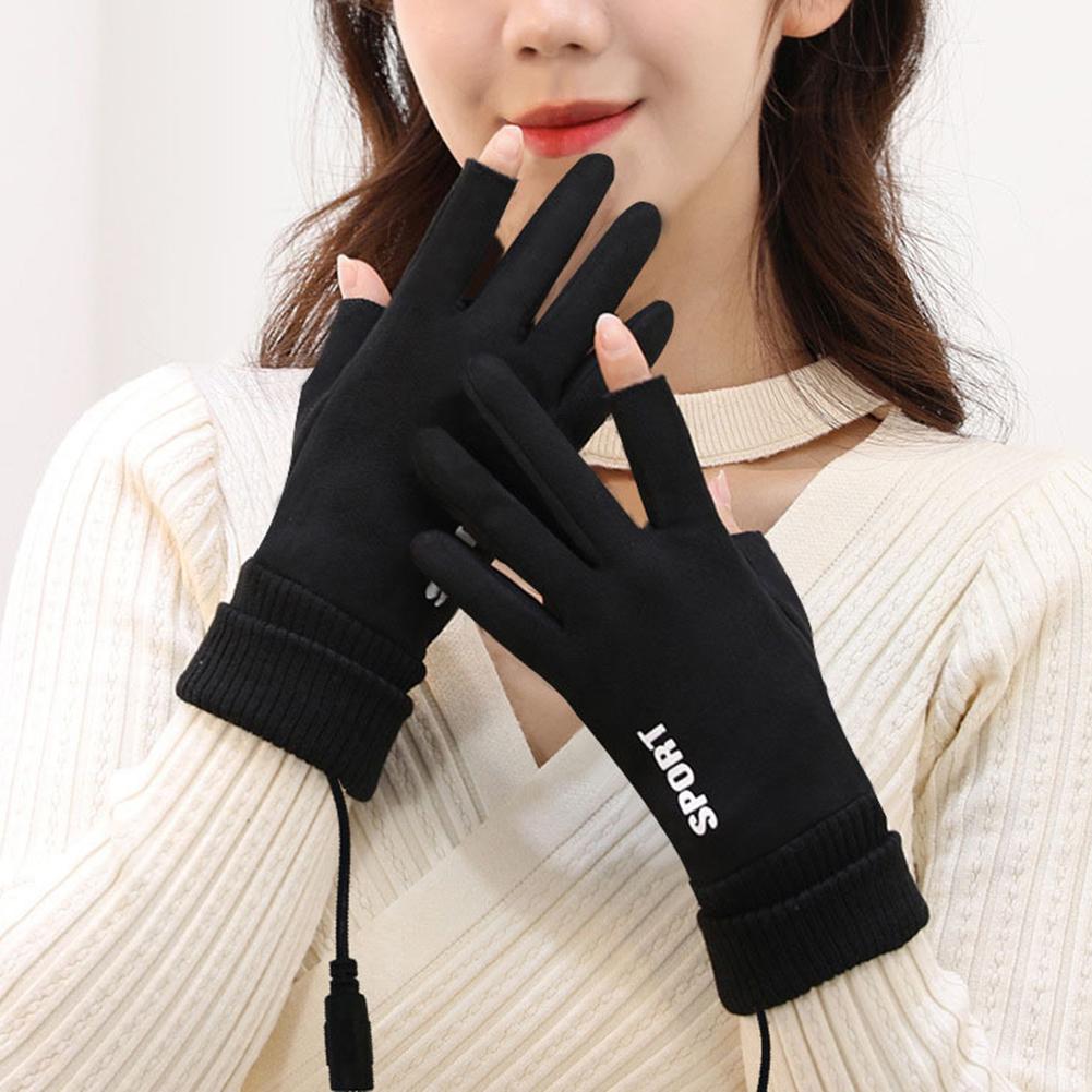 Touch Screen Gloves Non-Slip USB Rechargeable Windproof Warmer 2 Finger Heated Gloves Heated Motorcycle Gloves for Women Men