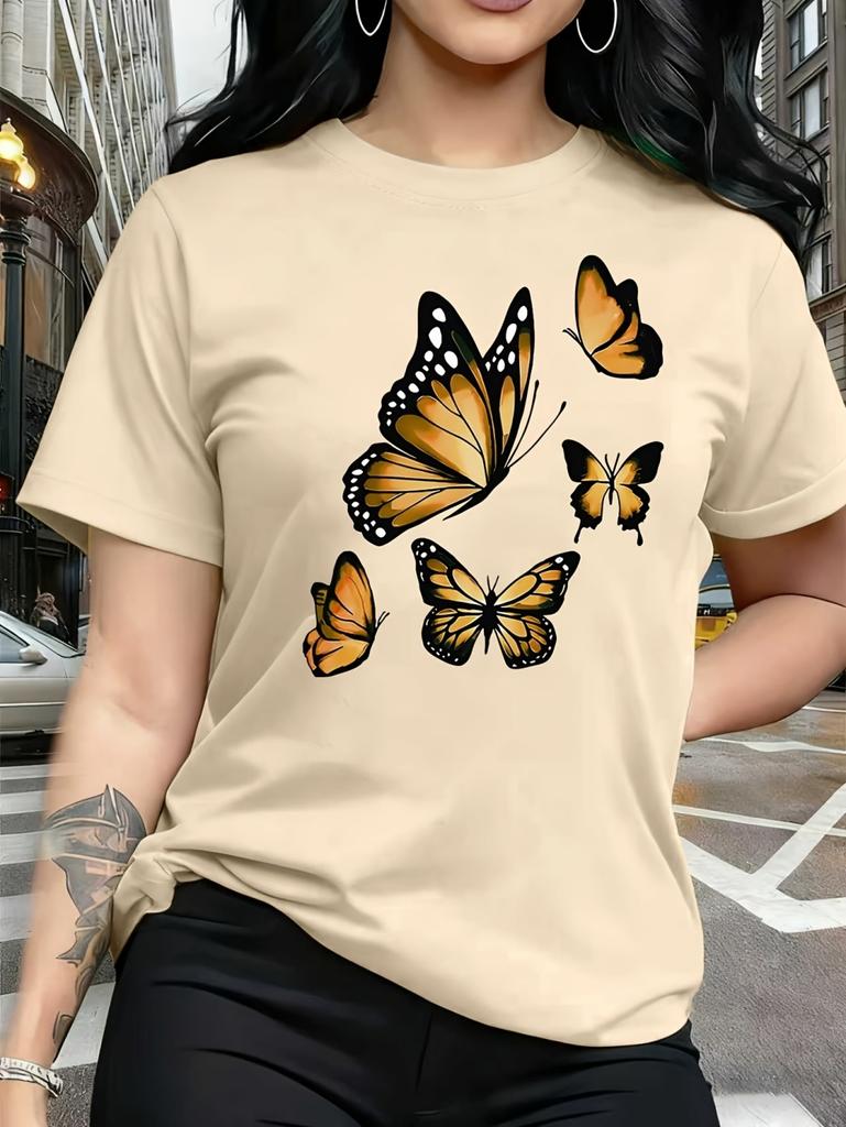 New Butterfly Print T-Shirt Women Printed European Style Short Sleeve Round Neck Tops Oversized T Shirt Summer Women Clothing