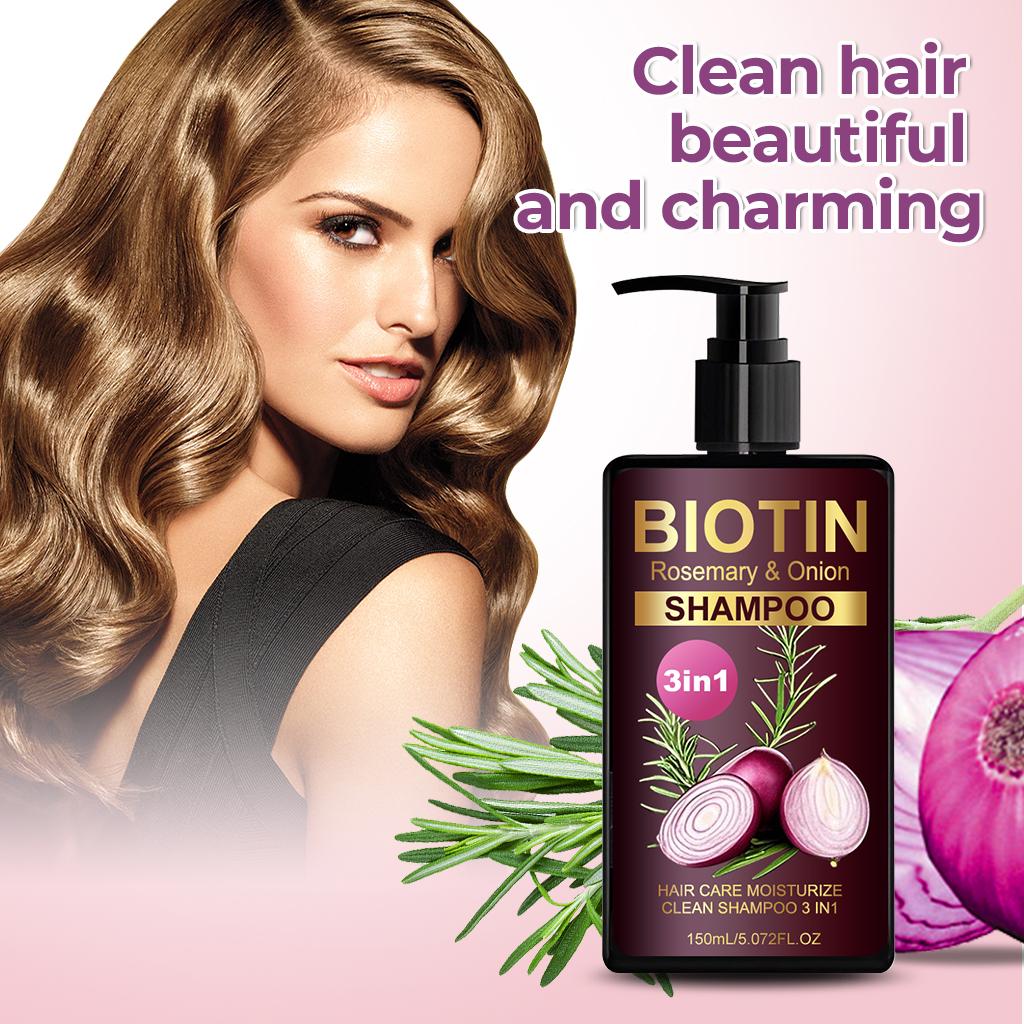 Biotin, Rosemary and Onion Shampoo 3 IN 1 Shampoo-Deeply Clean and Moisturize Hair Dirt & Oil, Strengthens Hair,Reduce Hair Breakage,150ml