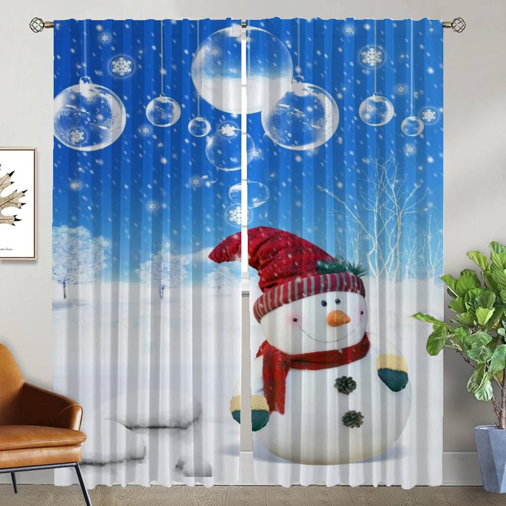 

Light Blocking Christmas Tulle Bedroom Kitchen Curtains Living Room Curtain Home Interior Partition Shades Set Of 2 Made Polyester Washable Ready W100*H130(CM)-Hooks&2PCS