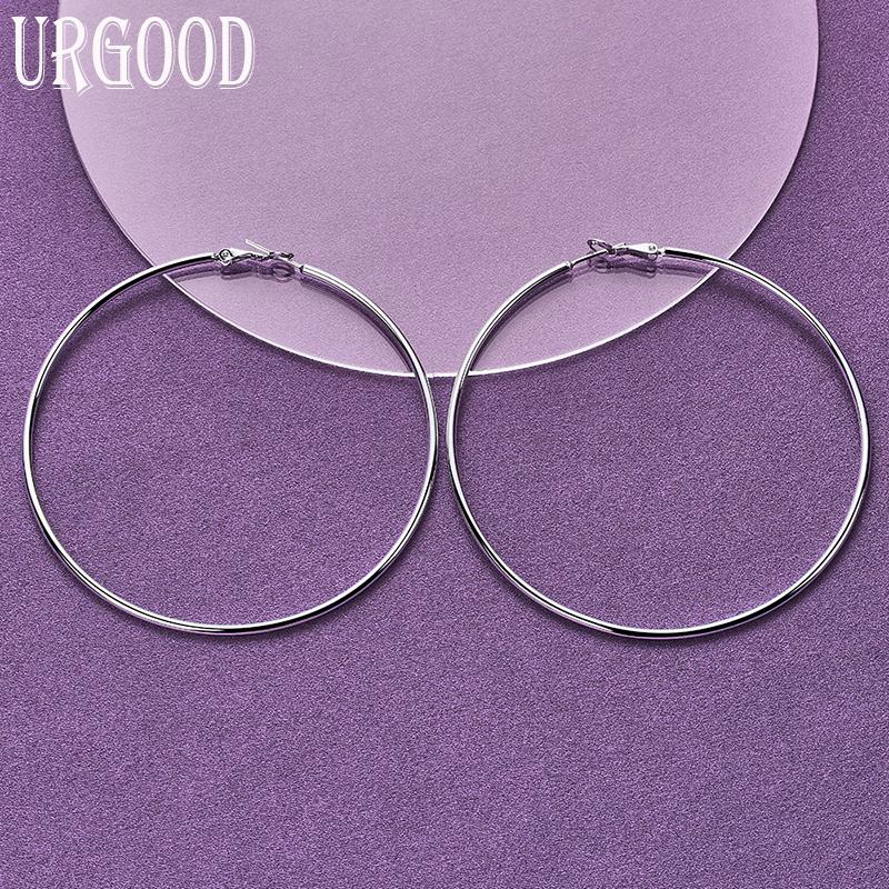 925 Sterling Silber Glatte 50/60/70/80mm Ohrringe Hochzeit Charm Schmuck