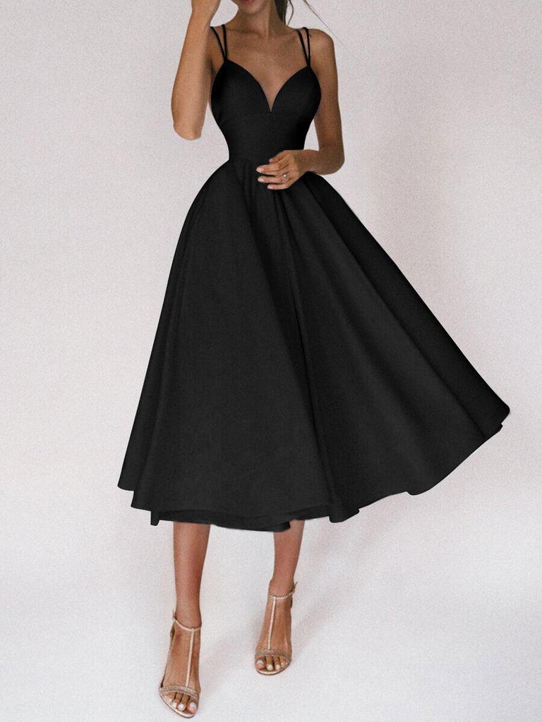 Multi-Color European & American Women's Sexy Swing Evening Dress with Spaghetti Straps