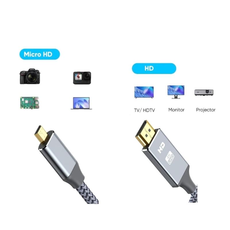 60Hz Video Cable High Speed Adapter Cord for Camera Monitor Laptop Nylon Braided Connection Wire