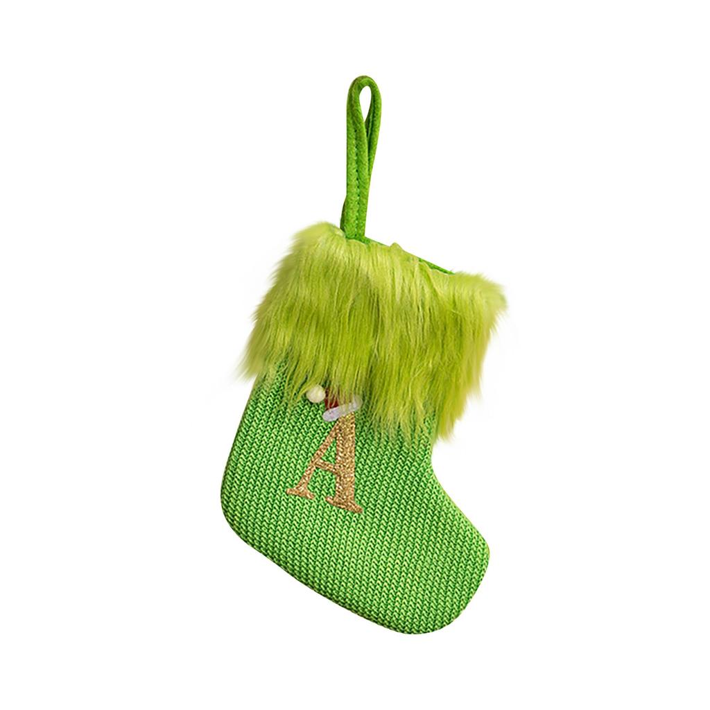 26 Letter Christmas Stockings Green, 8 Inch Christmas Stockings Suitable For Christmas Tree Fireplace Decorations
