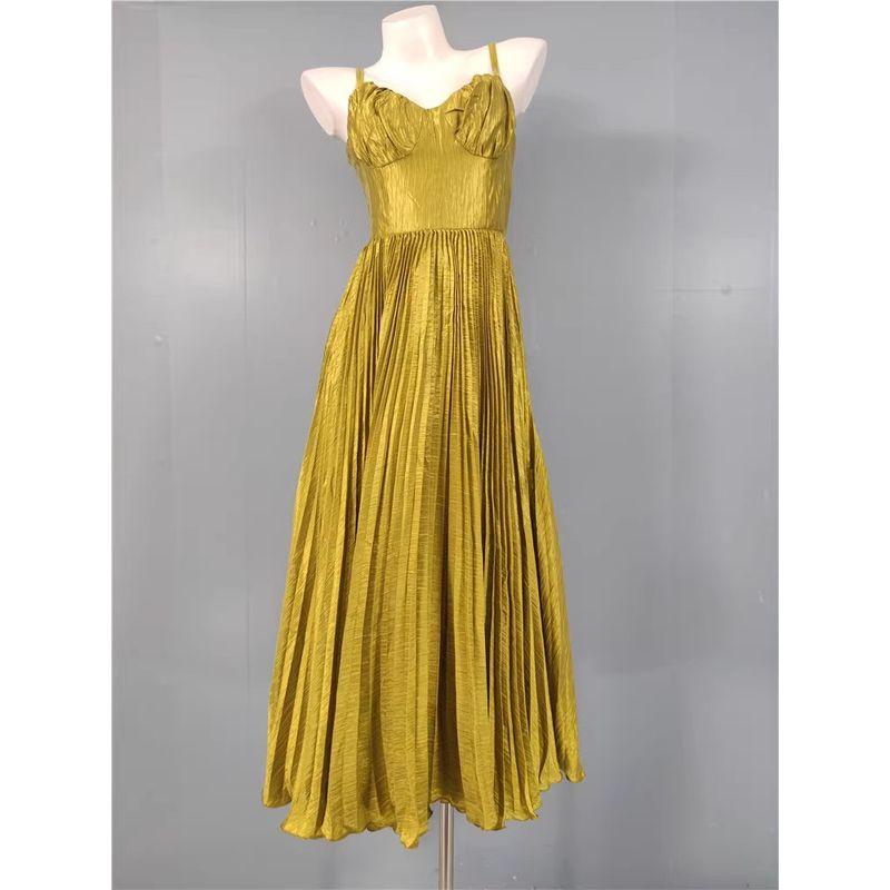 Export Single Spring New Arrival Fashion Suspenders Pleated Slim-Fit Special-Interest Design Ladies Banquet Party Swing Dress