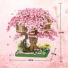 2008pcs DIY Discoloration Cherry Blossom Flower Pink Tree House Train Assembly Building Blocks Classic Model Bricks Sets Kid