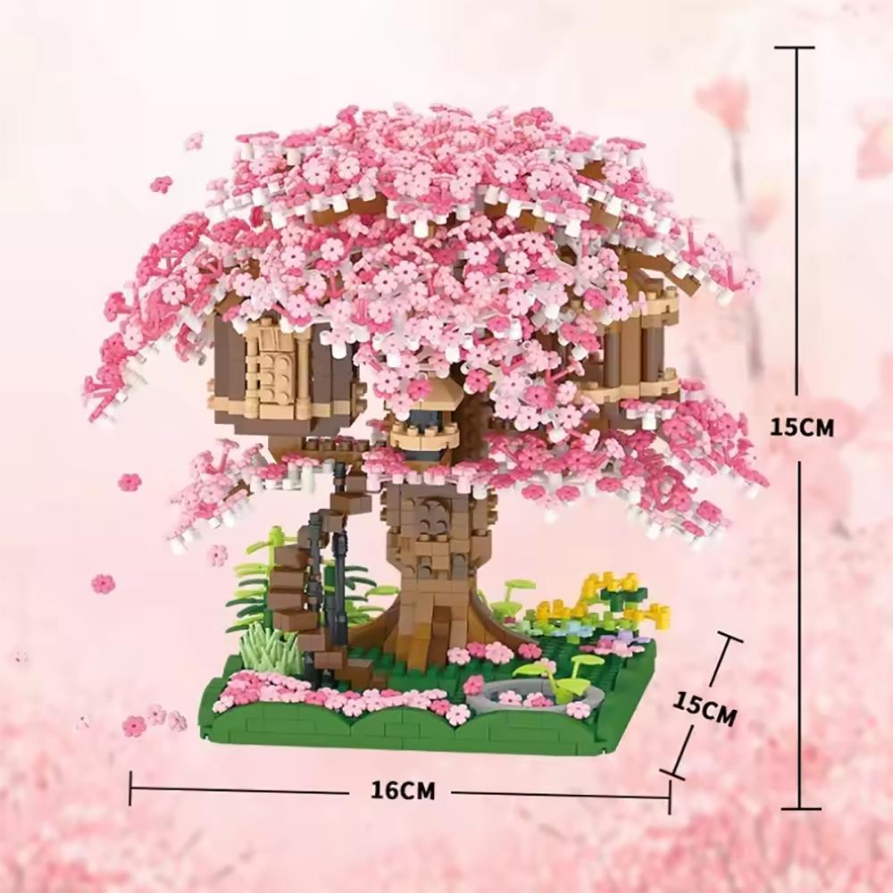 2008pcs DIY Discoloration Cherry Blossom Flower Pink Tree House Train Assembly Building Blocks Classic Model Bricks Sets Kid
