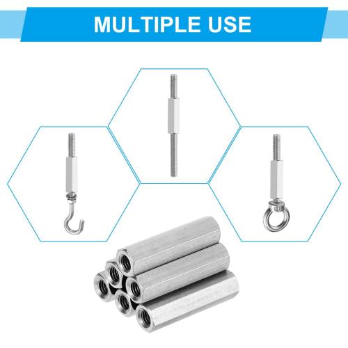 PATIKIL M10 X 1.25 High Nuts Hex Couplings, 6pcs, 30mm/1.2" Long, Fully Threaded Rod Coupling Nuts, Stud Connector Fasteners, Silver Tone