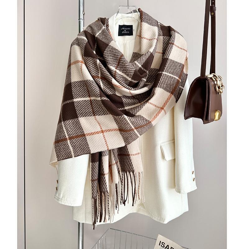 Red and Green Plaid Imitation Cashmere Scarf Autumn and Winter Couple Warm Fringed Big Shawl Tide