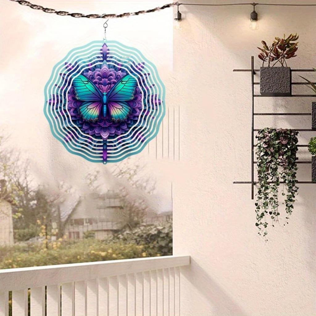 10 Inch Metal Wind Chime with Butterfly Design Vibrant Purple and Teal Outdoor Art for Garden Patio or Porch Christmas Thanksgiving Gift