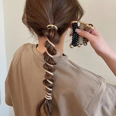 Elástico de Cabelo Espiral Estilo Moda Metal Tpu Elásticos de Cabelo para Meninas e Mulheres Acessórios de Cabelo Rabo de Cavalo Elásticos de Cabelo Estilo Japonês