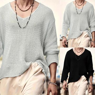 Men's Casual Loose Knitted Pullover Hollow-out Long-sleeves Sweater