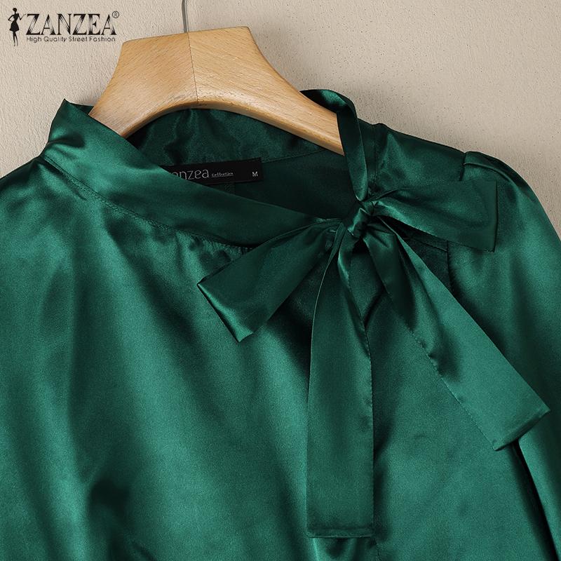 ZANZEA Damska casualowa elegancka bluzka z kołnierzykiem i kokardą, rękaw 3/4