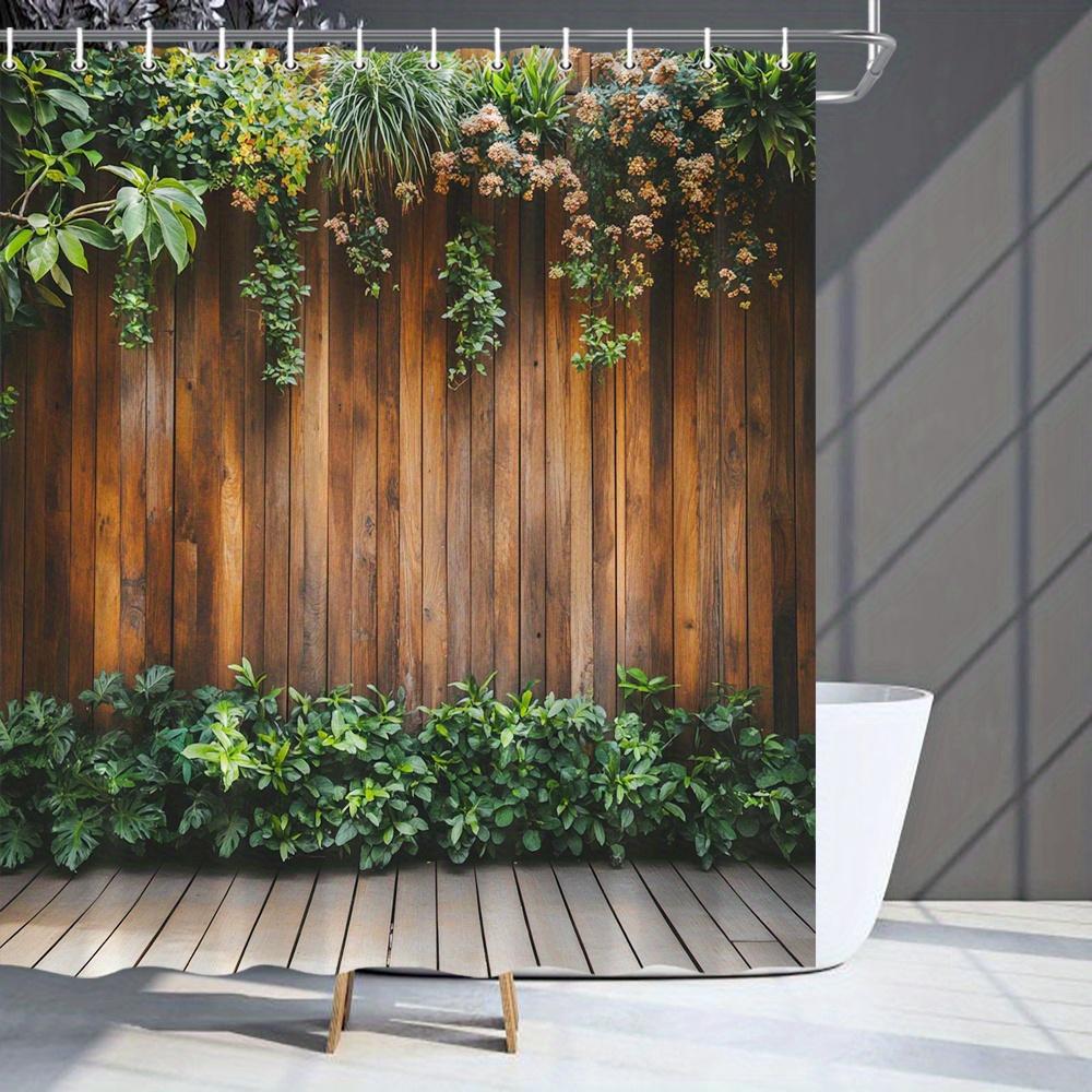 

Outdoor Garden Fenced Shower Curtain With Lush Greenery Design Bathroom Decorative Shower Curtain Including 12 Hooks W60H190(CM)-1 Pcs