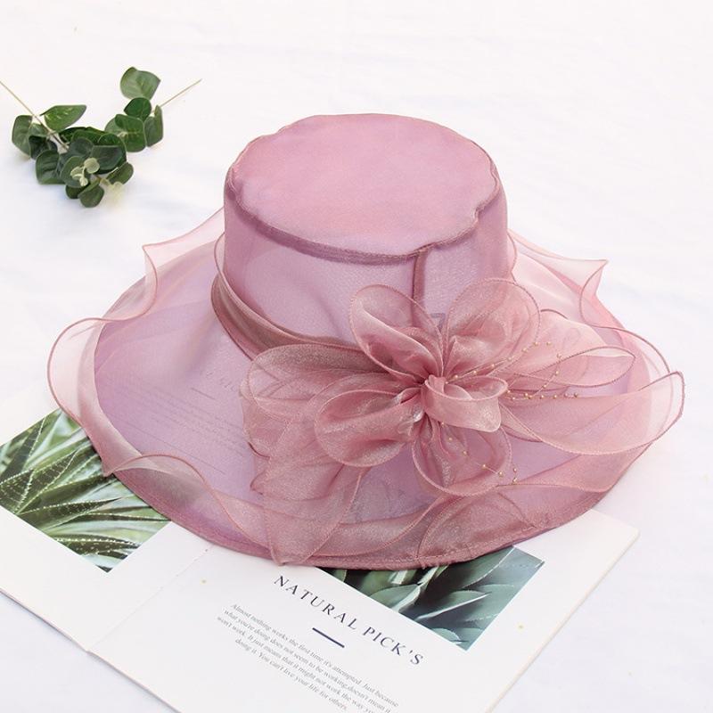 Summer Korean Version of Flower Mesh Sun Hat Beach Sun Hat Women's Organza Top Hat