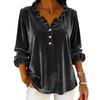 European and American women's clothing new solid color women's velvet ruffle edge collar long-sleeved V-neck top