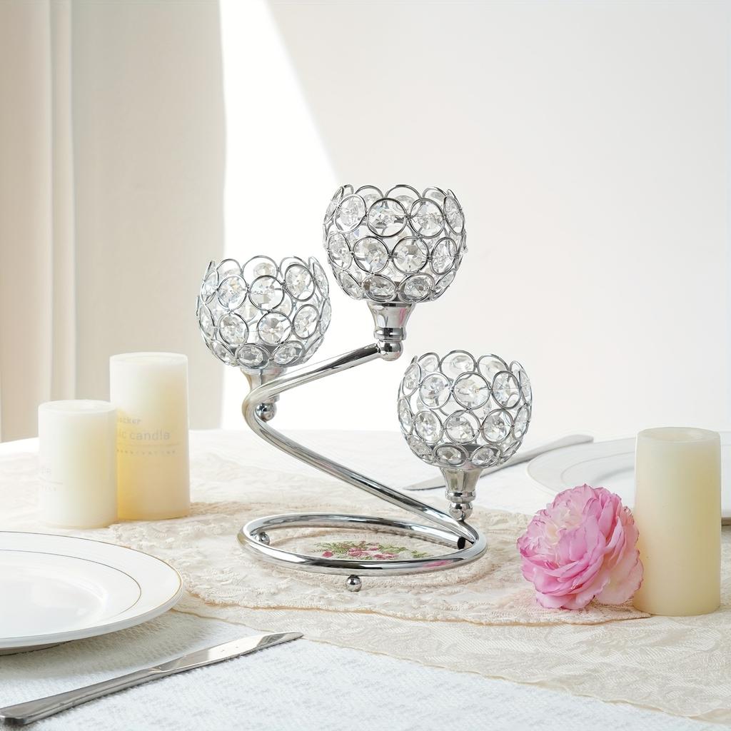 3-Armiger Kristall-Metall-Kerzenständer Mittelstück Eleganter Teelichthalter mit schimmernden Akzenten für Hochzeiten Jubiläen