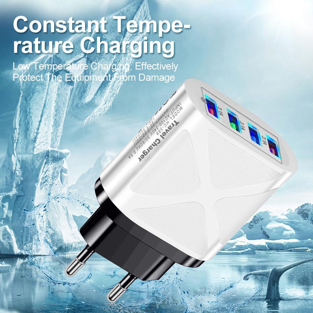 Universal Travel Charger with 4 USB Ports, 5V/2.4A Fast Charge, Compatible with AU/EU/UK/US