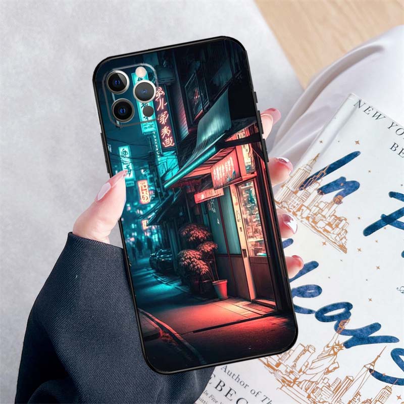 

Japanese Night City Aesthetic Phone Case For iPhone 16 Pro Max 11 12 13 Mini 14 15 Pro Max 15 16 Plus XR 16e Cover Coque iPhone 16