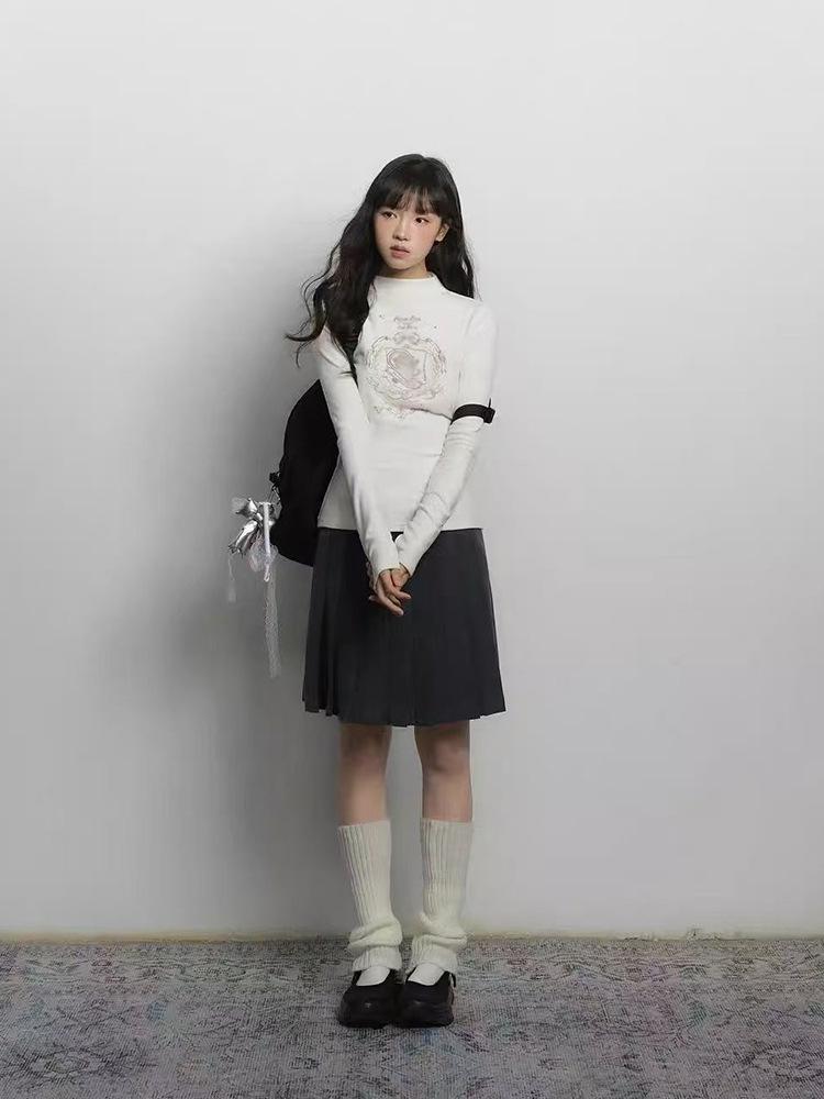 Ribbed Velvet Half-High Neck Slim Fit Women's Long Sleeve Top, Autumn/Winter Layer, Plus Velvet, Versatile Inner Wear