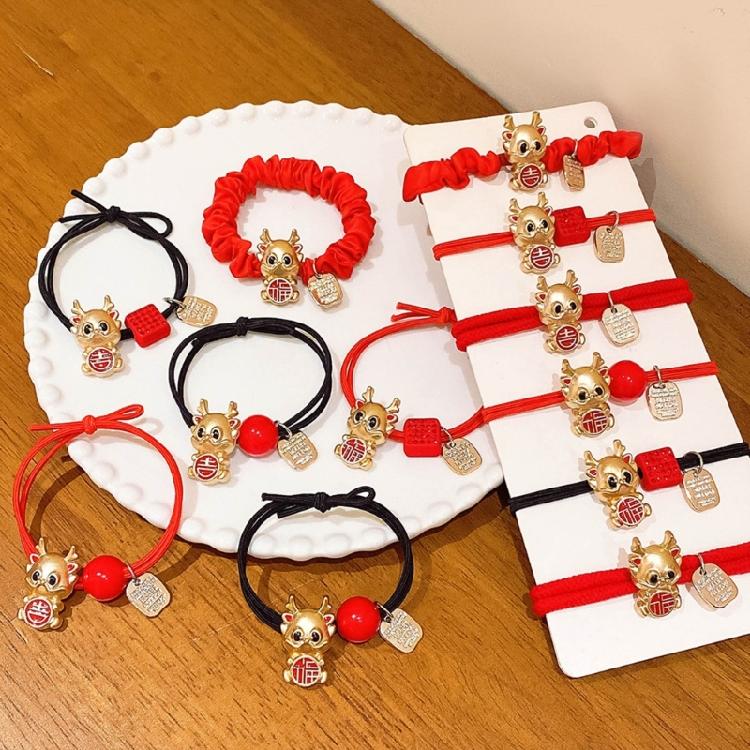 2024 New Year Hair Tie Zodiac Dragon Elastic Hair Bands Women Girls Hair Rope