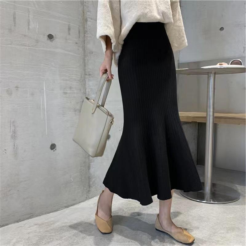 Pletená sukně s vysokým pasem Slim-Fit A Line Fishtail sukně