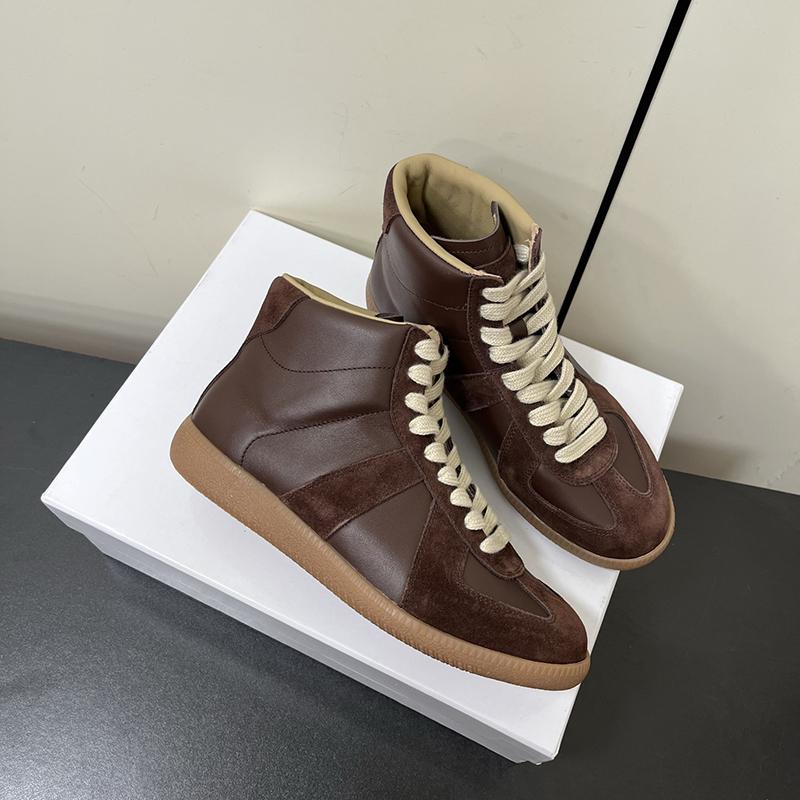Genuine Leather Flat Bottom High Top Shoes Unisex Outdoor Walking Fashion German Training Shoes Designer Casual Footwear
