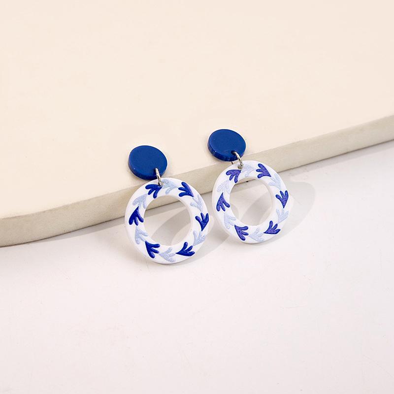 Vintage Blaue Und Weiße Porzellanohrringe Chinesischer Stil Wellenpunkt Elegante Geometrische Ohrringe Damen Ohrschmuck