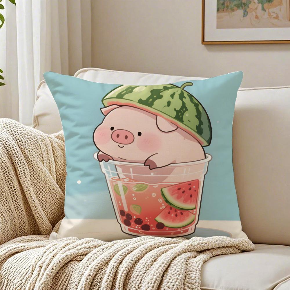 Cute Pig Summer Surprise Cushion Cover Linen Pillowcase Soft  for Sofa Bed Home Room Decor