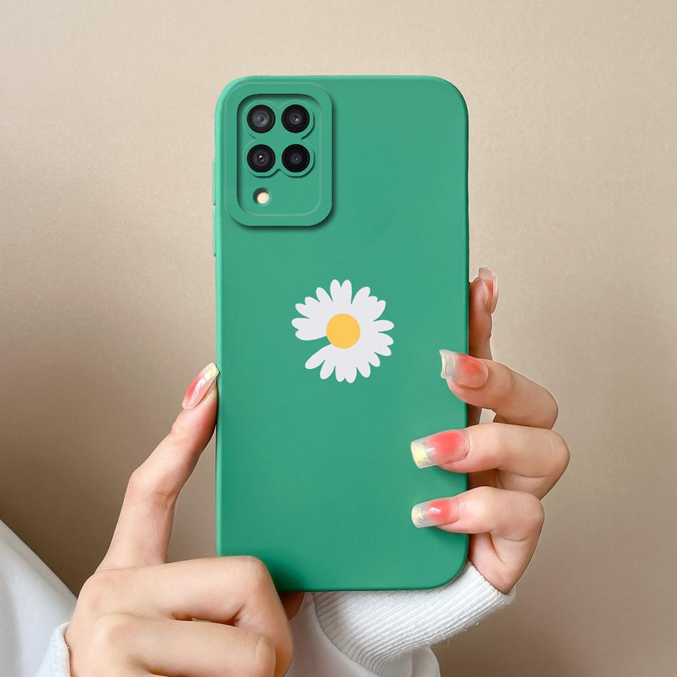 Für Samsung M22 M32 Hülle Bemalte Blumen Upgrade Flüssigsilikon Linsenschutz Handy Rückseite Für Galaxy M 32 M 22 Fundas